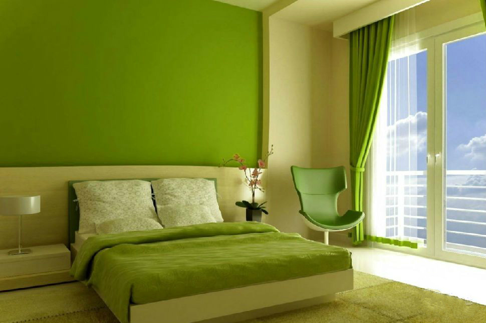 大面积的绿色,将卧室该有的舒适完整地阐述出来光线与色彩一起展现着
